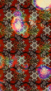 Kahverengi ve kırmızı renklerde bahar çiçekleri. Çiçekli karalama şeklinde Raster çiçek deseni. Raster illüstrasyonu.