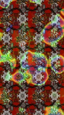 Raster illustration. Flowers on brown and red colors. Flower sketch on brown and red colors. Flourish ornamental spring garden texture. Floral pattern.