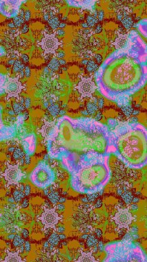 Floral background. Colorful sketch pattern. Flowers wallpaper. Raster illustration. In cute textile style on green and brown colors.