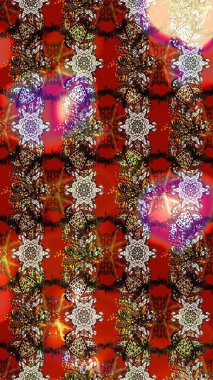 Kahverengi ve kırmızı renkte etnik çiçeklerle süslenmiş zarif bir eskiz şekli. Asya Tekstil 'inde Raster Çiçek İllüstrasyonu.