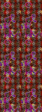 Çiçek süslemeli çizim deseni. Raster illüstrasyonu. Kahverengi ve kırmızı renkte çiçekler.