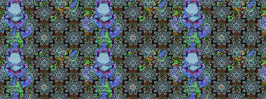 Raster düz çiçek çizim deseni. Mavi ve siyah renkte çiçekler. Tasarım hediye paketi, tebrik kartları, posterler ve afiş tasarımı.