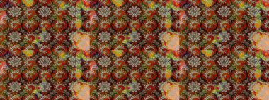 Raster illüstrasyonu. Kahverengi ve bej renklere karalamalar çizilmiş çiçek deseni.