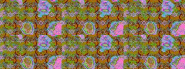 Raster illüstrasyonu. Çiçekli karalama şeklinde Raster çiçek deseni. Yeşil ve kahverengi renkte yaz çiçekleri..