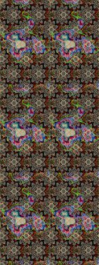 Çiçek süslemeli çizim deseni. Gri ve kahverengi renkli çiçekler. Raster illüstrasyonu.