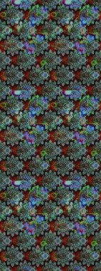 Parlak çiçekli kolaj çiçekleri yeşil ve mavi. Çiçek tasarımı için inanılmaz bir kolaj cenneti tarzı. Çiçekli zambaklar eskiz arka planı.