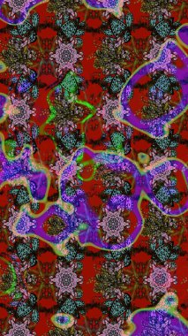 Kırmızı ve kahverengi renkli güzel tekstil. Suluboya çiçekli çiçek deseni. Raster illüstrasyonu.