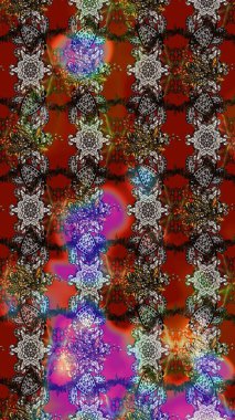 Raster illüstrasyonu. Kahverengi ve gri renklere karalamalar çizilmiş çiçek deseni.