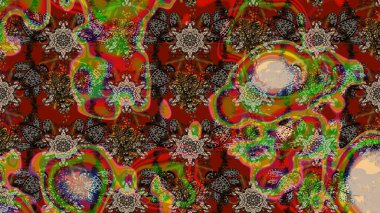 Üst manzara, yumuşak stil. Kahverengi ve kırmızı renkte manzaralı çiçek deseni. Çiçek kompozisyonu, el boyası, hassas şablon. Sevgililer günü ve tebrik kartı konsepti için şık bir davet.