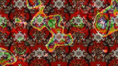 Çiçeksel kahverengi ve kırmızı çizim deseni. Raster çiçek izi. Klasik taslak çizimi.