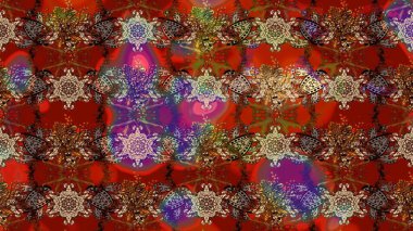 Renkli Bahar Teması eskiz kalıbı. Süslü kumaş deseni. Raster illüstrasyonundaki çiçek desenli çizim. Düz Çiçek Elementleri Tasarımı.