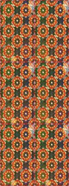 Çiçek süsü kumaş deseni, cam, çiçek desenli metal kahverengi ve turuncu renklerde altın elementler. Klasik raster altın pürüzsüz desen.