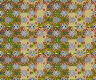 Düz Çiçek Elementleri Tasarımı. Renkli Bahar Temalı Kusursuz Arkaplan. Kahverengi ve nötr renklerde çiçekler. Raster illüstrasyonunda kusursuz çiçek deseni.