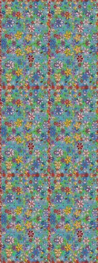 Raster illüstrasyonu. Suluboya, elle çizilmiş. Kusursuz bir arka plan modeli. Mavi ve yeşil yapraklı yabani çiçekler.