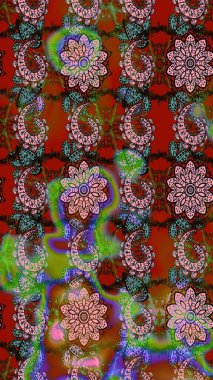 Düz Çiçek Elementleri Tasarım Raster illüstrasyonu. Çiçek desenli eskiz. Kahverengi ve yeşil renkli çiçekler. Renkli Bahar Teması çizim şablonu.