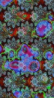 Yumuşak, bahar çiçekleri mavi ve yeşil renklerde. Çiçek ve yapraklı karalama şeklinde Raster çiçek deseni. Raster illüstrasyonu.