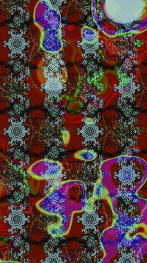 Childish design. Cute floral background for textile, fabric, wrapping, scrapbooking. On red and brown backdrop. Raster sketch pattern with hand drawn doodle flowers.