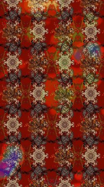 Raster düz çiçek çizim deseni. Kahverengi ve kırmızı renkte çiçekler. Tasarım hediye paketi, tebrik kartları, posterler ve afiş tasarımı.