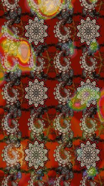 Renkli Yaz Temalı eskiz kalıbı. Kahverengi ve kırmızı renkte çiçekler. Çiçekli eskiz çizimi. Düz Çiçek Elementleri Tasarımı.