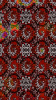 Raster illüstrasyonu. Kahverengi ve kırmızı renkte çiçekler. Tropikal çizim çiçek deseni.