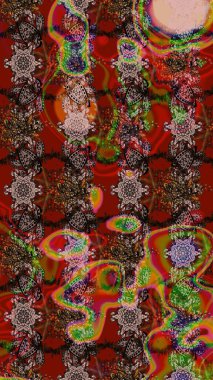 Raster illüstrasyonundaki çiçek desenli çizim. Kahverengi ve kırmızı renkte çiçekler.