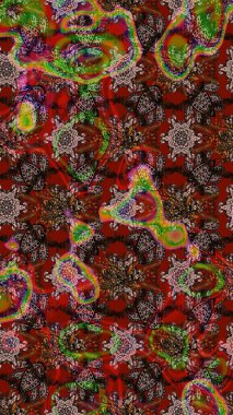 Kahverengi ve kırmızı renklerde bahar çiçekleri. Raster deseni. Raster illüstrasyonu. Patlayan çiçekler soyut yerleştirilmiş.