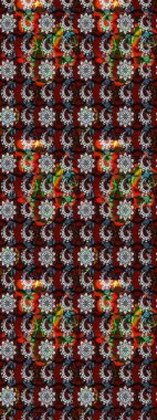 Raster illüstrasyonu. Çiçek süslemeli çizim deseni. Siyah ve kırmızı renkte çiçekler.