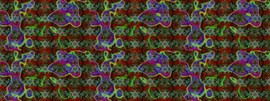 Çiçekli karalama şeklinde Raster çiçek deseni. Raster illüstrasyonu. Yeşil ve gri renklerde bahar çiçekleri..