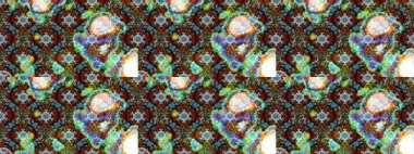 Modern çiçek arkaplanı. Parlak renkli çiçekleri ve yeşil ve mavi renkli yaprakları olan harika bir çiçek deseni. Moda baskıları için zarif bir şablon. Halk stili.