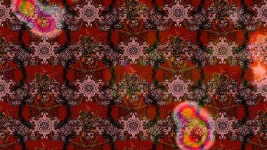 Raster Güzel kumaş deseni. Raster suluboya deseni, narin çiçekler, kahverengi ve kırmızı çiçekler, tebrik kartı şablonu..