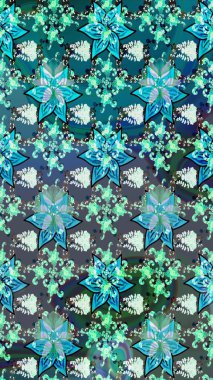 Mavi ve yeşil renkli çiçekler. Çiçekli karalama şeklinde Raster çiçek deseni. Nazik, narin çiçek arkaplanı.