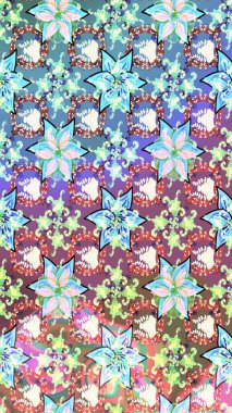 Süslü kumaş deseni. Raster illüstrasyonundaki çiçek desenli çizim. Düz Çiçek Elementleri Tasarımı. Renkli Bahar Teması çizim şablonu.