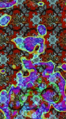 Raster illüstrasyonu. Mavi ve kırmızı renkte çiçekler. Çizim çiçek deseni duvar kağıdı için kullanılabilir.