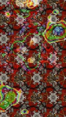 Motley illüstrasyonu. Küçük çiçekte güzel bir desen. Küçük renkli çiçekler. Moda baskıları için zarif bir şablon. Kahverengi ve kırmızı çiçekli bahar çiçekleri.