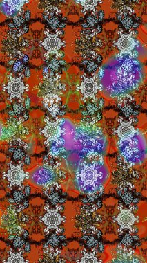 Düz Çiçek Elementleri Tasarım Raster illüstrasyonu. Kahverengi ve turuncu renkte çiçekler. Renkli bahar temalı eskiz kalıbı. Çiçekli çiçek deseni, suluboya..