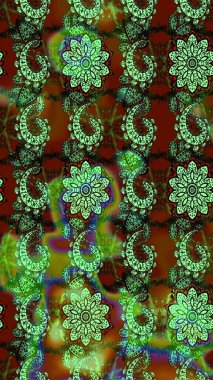 Parlak renkli fantezi çiçekleri, yapraklar yeşil ve kahverengi renkli tomurcuklar yeşil ve kahverengi. Suluboya el çizimi elementli çiçek çizimi deseni.