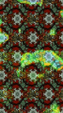 Raster illüstrasyonu. Yeşil ve siyah renkli çiçekler. Çiçek süslemeli çizim deseni.