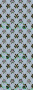 Mavi ve gri renkli Asya tekstili. Raster illüstrasyonu. Çiçek desenini çiz.