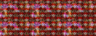 Kahverengi ve kırmızı renklerde Asya tekstili. Suluboya çiçekli çiçek deseni. Raster illüstrasyonu.