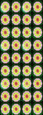 Raster illüstrasyonu. Yeşil ve sarı kıvırcık çiçekler yeşil ve sarı renklerde şekillenir. Klasik çiçek tasarım elementleri.