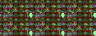 Raster illüstrasyonundaki çiçek desenli çizim. Suluboya tarzında yeşil ve kırmızı renkte çiçekler.