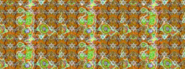 Raster illüstrasyonundaki çiçek desenli çizim. Kahverengi ve yeşil renkte çiçekler.