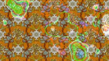 Raster illüstrasyonu. Eski usul küçük çiçekli şirin bir eskiz deseni. Kumaş, duvar kağıdı ve kağıt üzerine baskı yapmak için gelişen arka plan. Moda arka planında parlak buketler.