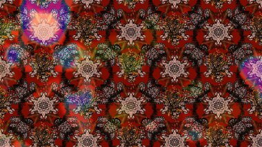 Nazikçe, güzel çiçek arkaplanı. Çiçekli karalama şeklinde Raster çiçek deseni. Kahverengi ve kırmızı renkte çiçekler.