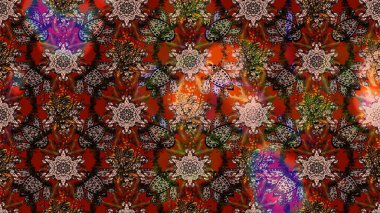 Raster illüstrasyonu. Renkli Bahar Teması eskiz kalıbı. Düz Çiçek Elementleri Tasarımı. Kahverengi ve kırmızı renkte zarif çiçekli suluboya.