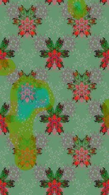 Yeşil ve gri çiçekli eskiz deseni, suluboya çiçek deseni, sevimli çiçek, duvar kağıdı, kart veya kumaş için fayanslı. Raster - stok.