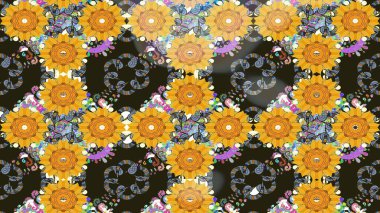 Raster. Sarı renkli güzel çiçekli çizim deseni, suluboya çiçek deseni, duvar kağıdı, kart veya kumaş için fayanslı..