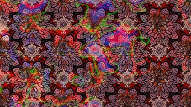 Raster illüstrasyonu. Pembe ve kahverengi renkte çiçekler. El çizimi çiçekli soyut çizim deseni.