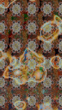 Vadinin çiçekleri kahverengi ve gri renklerde. Soyut etnik raster çizim kalıbı. Çiçekler..