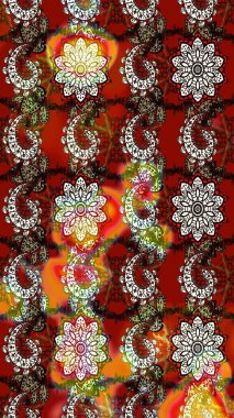 Çiçekler suluboya tarzında kahverengi ve kırmızı renklerde. Raster illüstrasyonunda çiçek deseni çizimi.